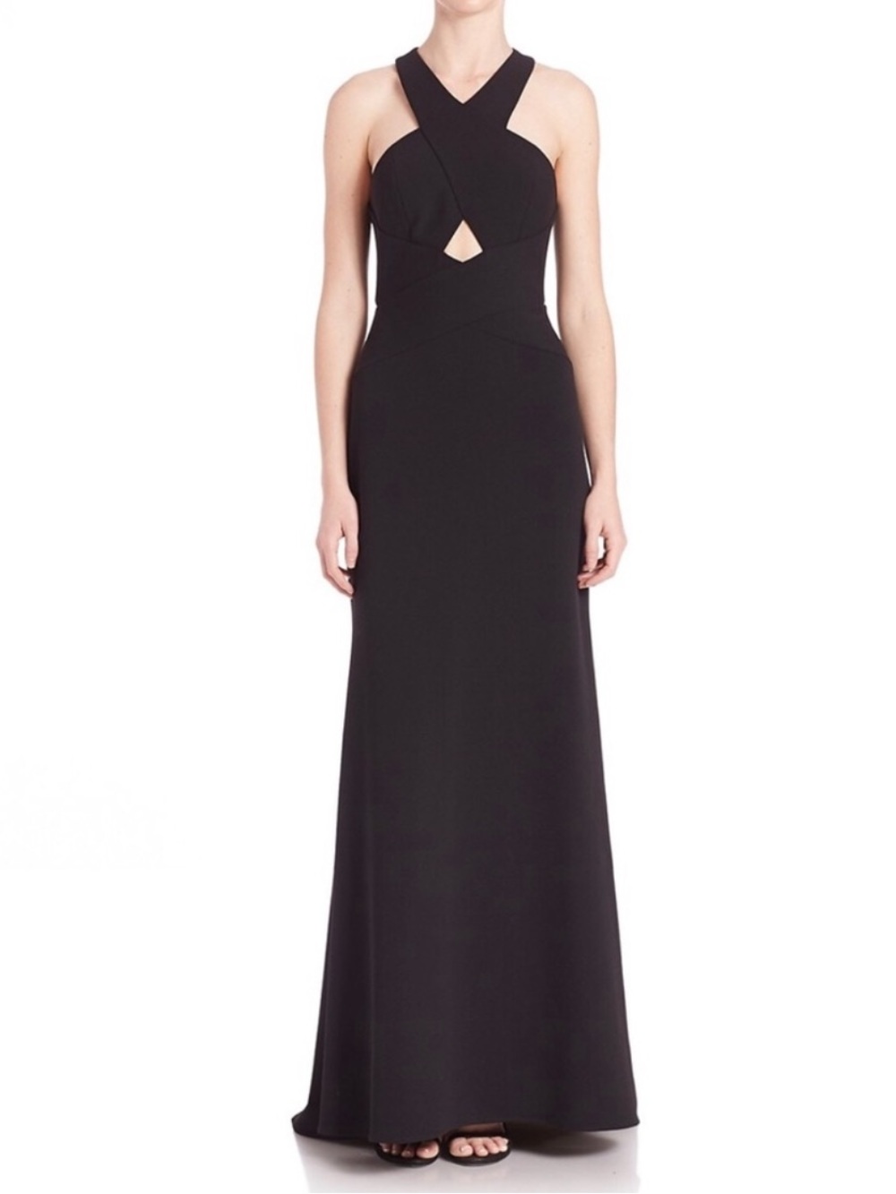 BCBGMaxAzria Black Salome Cutout Halter Gown